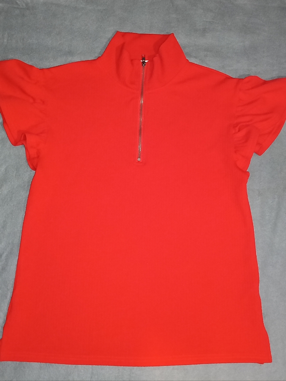 GRACE + EMMA Red Quarter-Zip Top with Flutter Sleeves - Picture 4 of 6